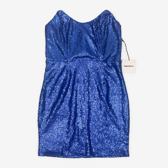Superdown Stevie Sweetheart Mini Dress Medium Blue Sequin Glam Night Out Party - Picture 1 of 10